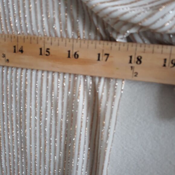W5 Top Women’s Small Beige Metallic Gold Shimmer Stripes Ruffle Sleeves Festive - Picture 7 of 10